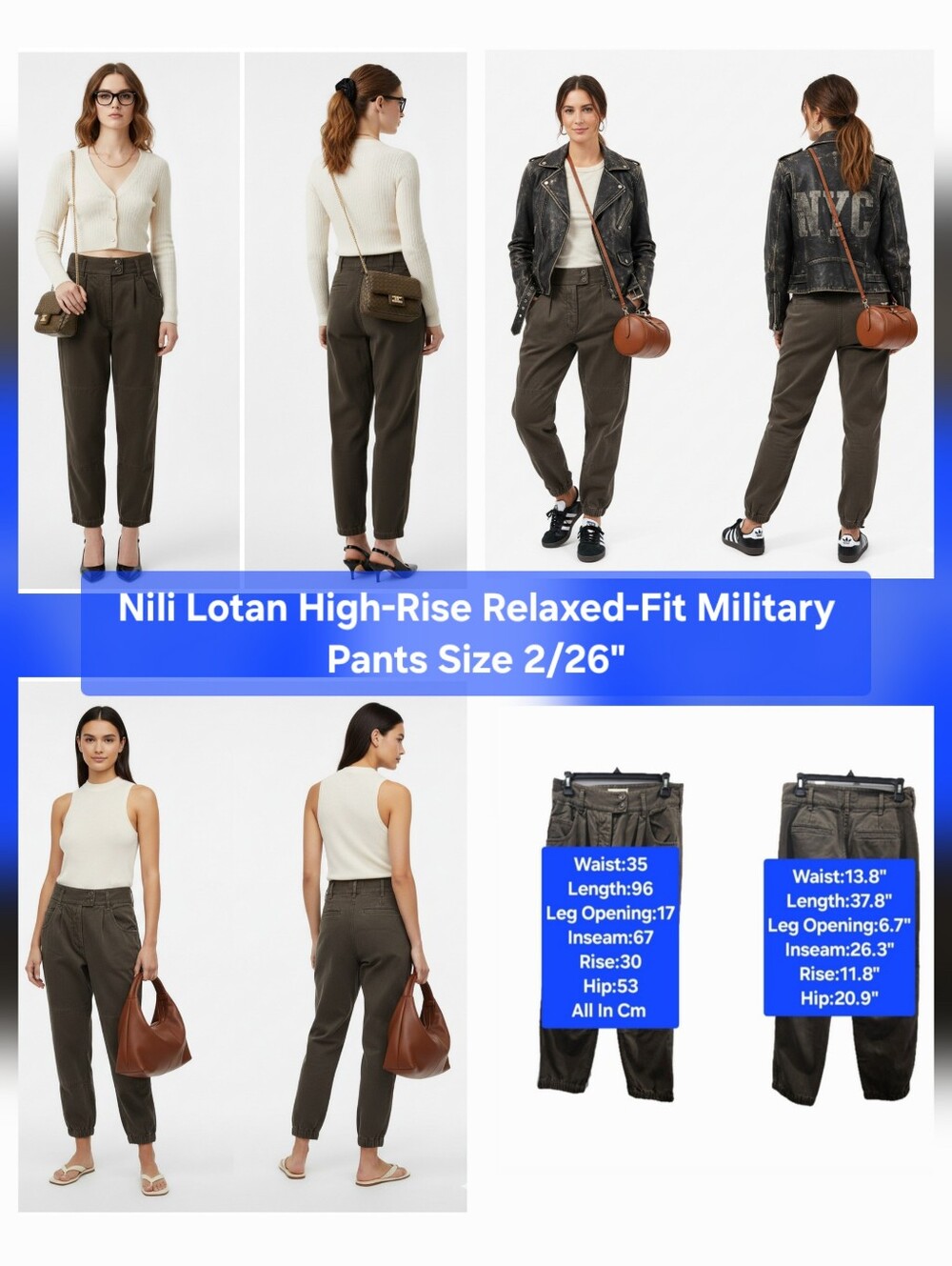 Nili Lotan High-Rise Relaxed-Fit Military Pants Size 2/26"